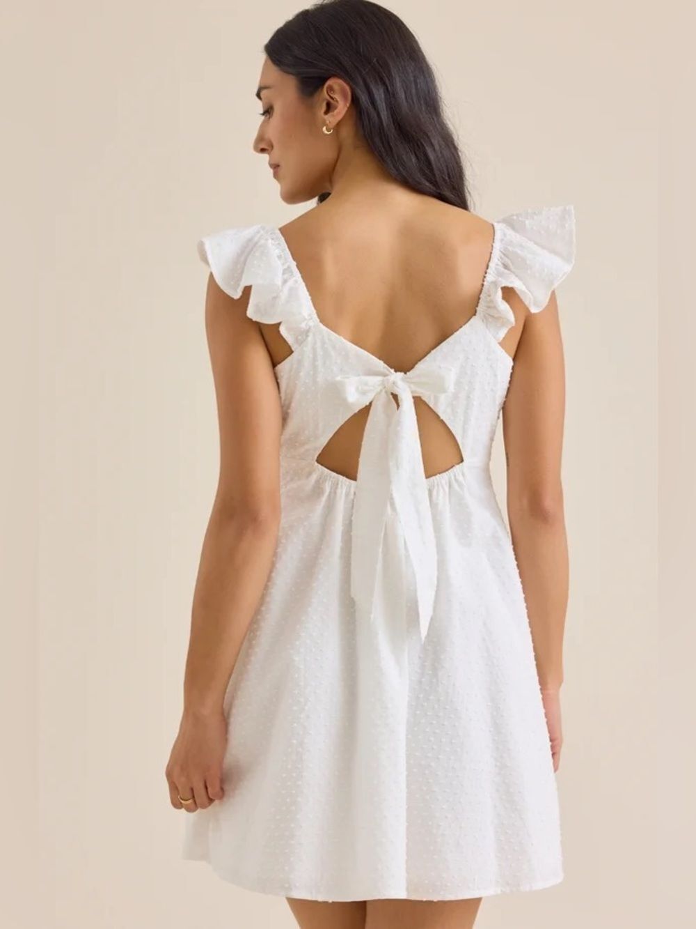 Altar'd State Kristin Clip Dot White Ruffled Mini Dress Size Medium - Picture 3 of 11